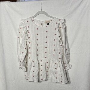 Universal Thread White Top with Red Floral Embroidery